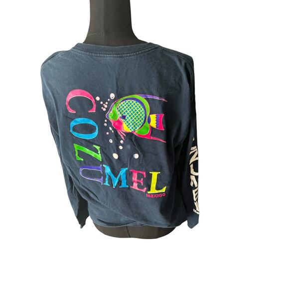 Vintage Yazbek Cozumel Mexico Souvenir Long Sleeve Shirt Blue Graphic Size Large - Picture 3 of 4